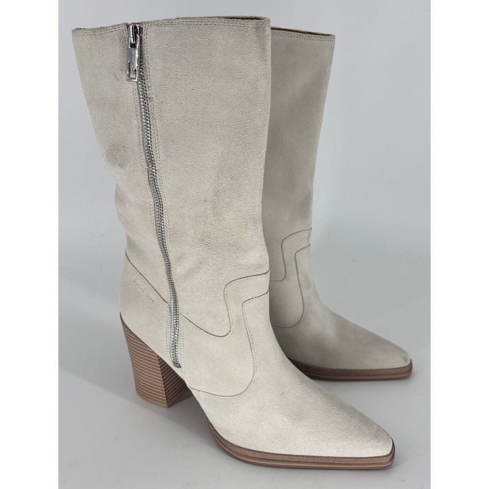 Franco Sarto Jaxon Block Heel Boot Sea Salt Grey Women Size 10 Suede Pointed Toe